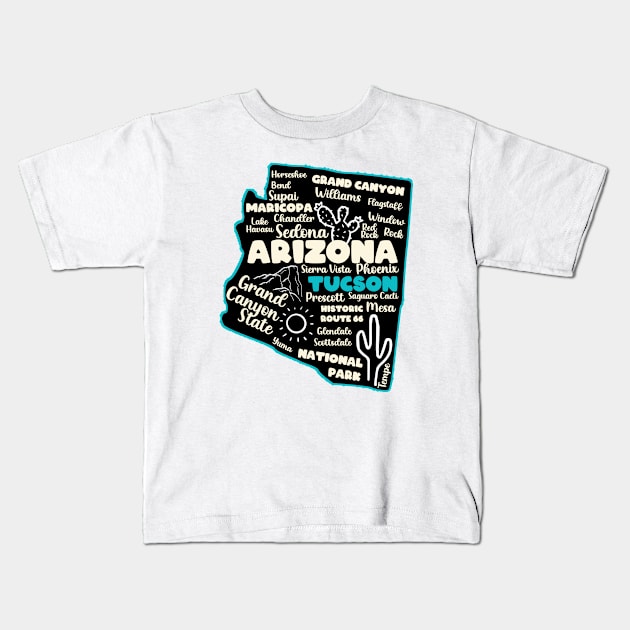 Tucson Arizona map  Arizona tourism Tucson AZ Kids T-Shirt by BoogieCreates